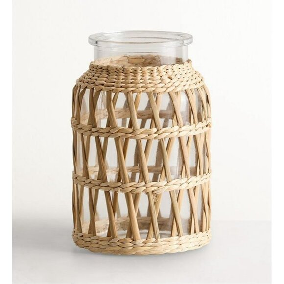 Wicker Glass Jar Vase for Flowers - Picture 1 of 9